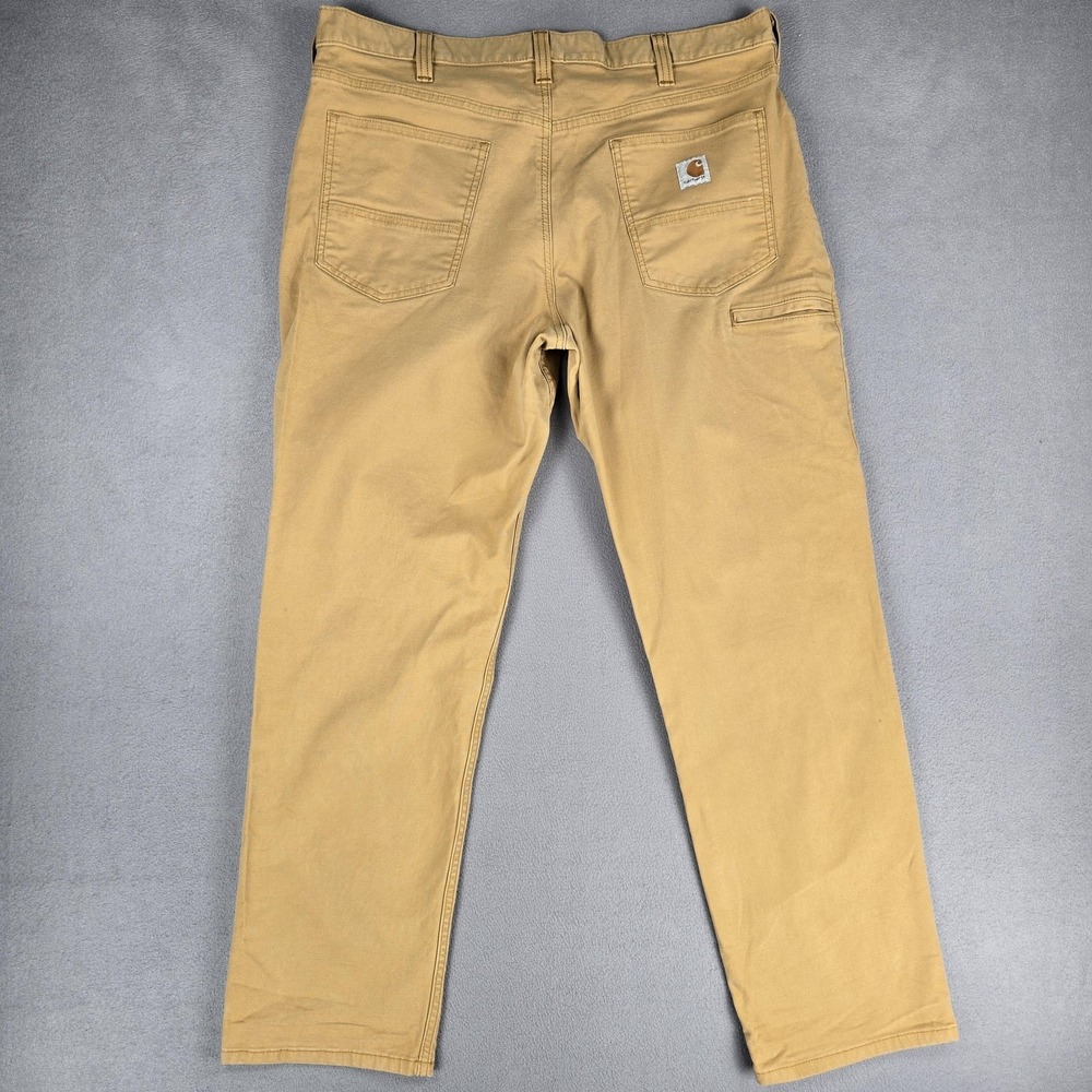Carhartt Pants Mens 38x31 Beige Relaxed Fit Straight Leg Canvas Workwear Stretch - Picture 3 of 13
